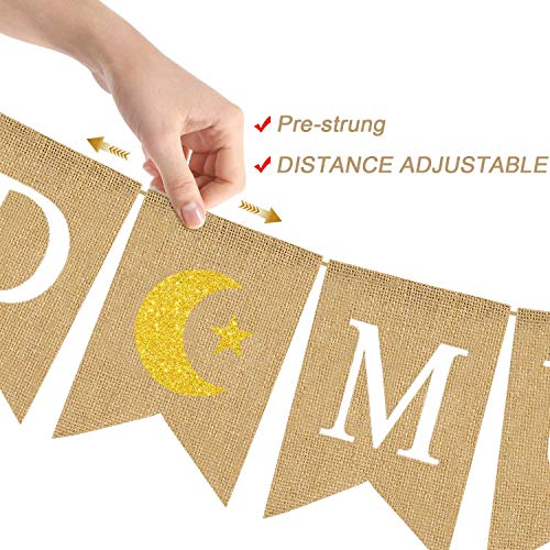 Jute Burlap Ramadan Mubarak Banner with Moon and Star Mantel Fireplace Decoration by Rainlemon - Image 2