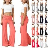 Generisch Coral Fold Over Yoga Pants Für Kinder,Coral Fold-Over-Yogahose,Weite Lounge Hose Mit Raffung, Uni Corals Pants,Korallfarbene Faltenhose,Weite Palazzo Hose Mit Hohem Umschlagbund