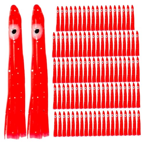 Leurre de calmar rouge phosphorescent de 9 cm avec paillettes pour la pêche au poulpe