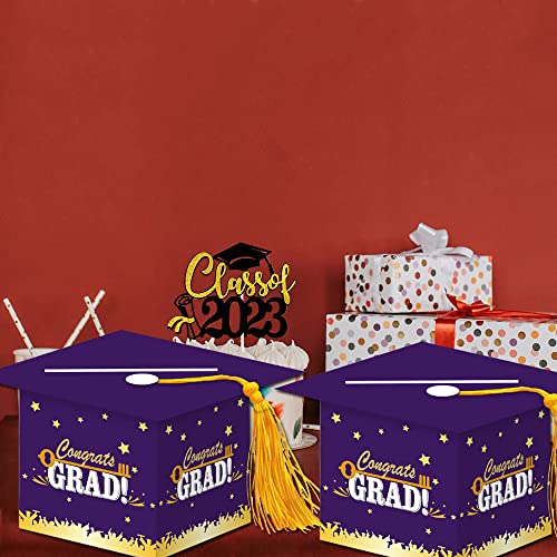 Image of 2026 Graduation Party Card Box, Purple Gold Congrats Cap Card Holder Box with Tassel for 2026 Graduation Party Decoration