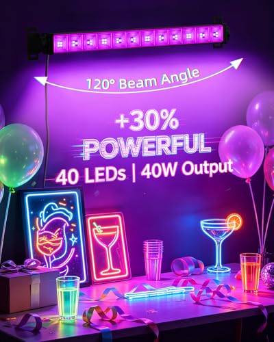 Image of 6 Pack 40W LED Black Light Bar, Glow Party Supplies for Halloween