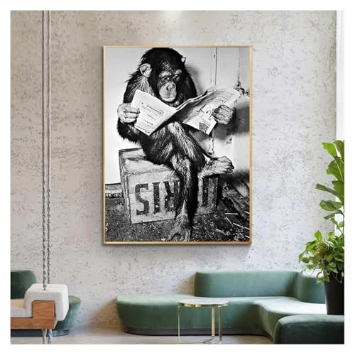 Affiche singe drôle pour toilettes et salle de bain décoration murale chic en noir et blanc