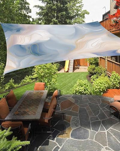 Boanket Sun Shade Sail 14' x 18', Blue Ombre Large Heavy Duty Outdoor Shades Sun Screen, Modern Geometric Yellow Lines Abstract Art Shade Cloth for Patio Deck Terrace Garden Lawns Beach Backyard