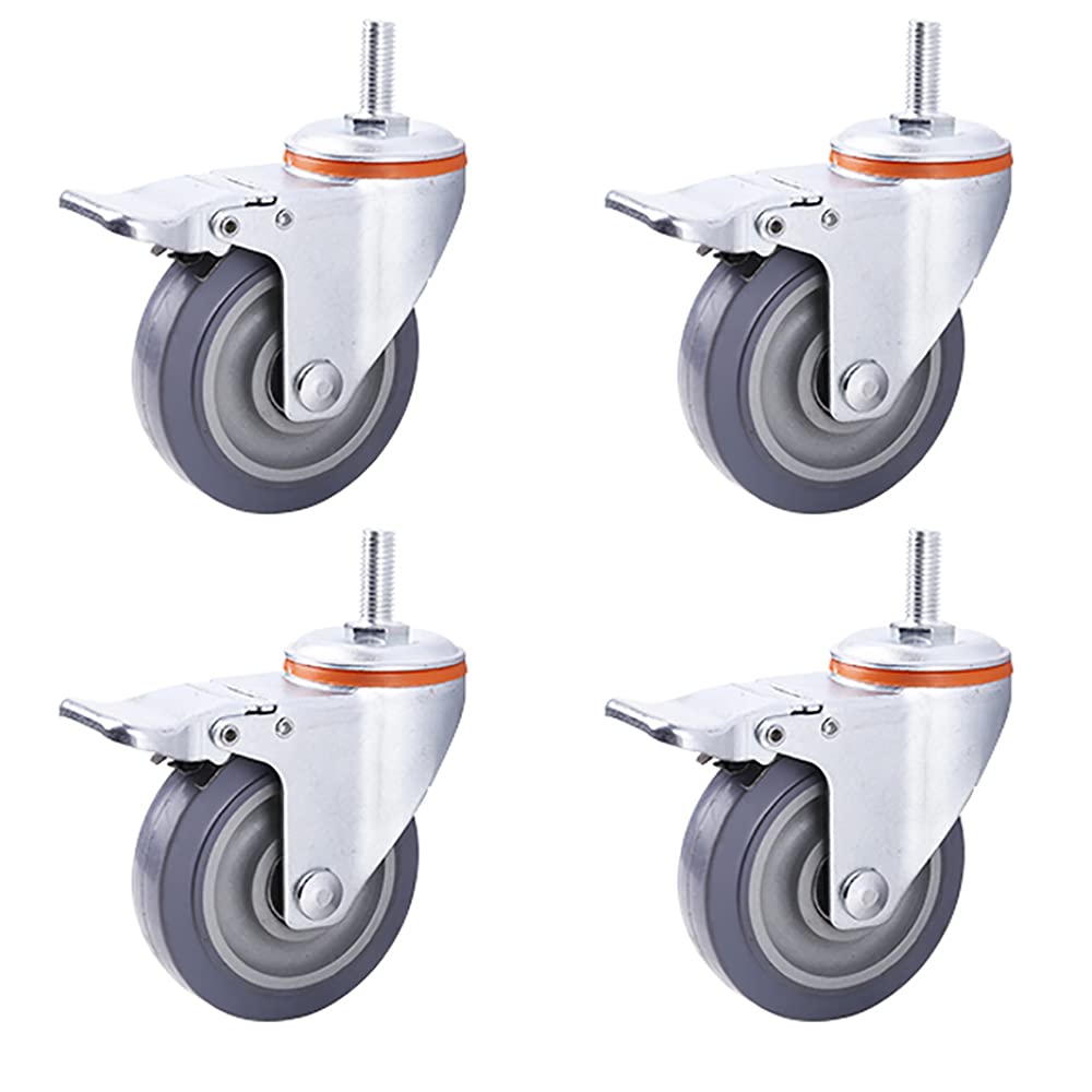 Roulettes pivotantes M12 LUNEZY en caoutchouc 100 mm avec frein de meuble