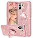 Produktbild Hülle für Xiaomi Mi 11 Lite 4G/5G / 5G NE, Glitzer Bling Glänzend Strass Diamant Handyhülle mit 360 Grad Ring Ständer Ultradünn Stoßfest TPU Silikon Tasche Schutzhülle - Rosé Gold