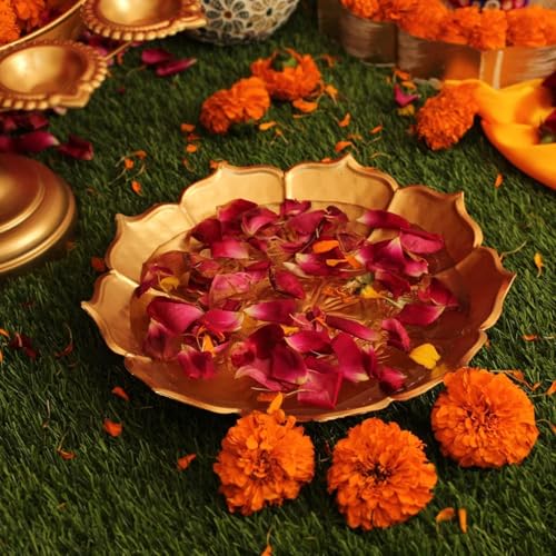 LIBAN Gold Lotus Urli Bowl for Water Floating Flowers Pot and Tea...