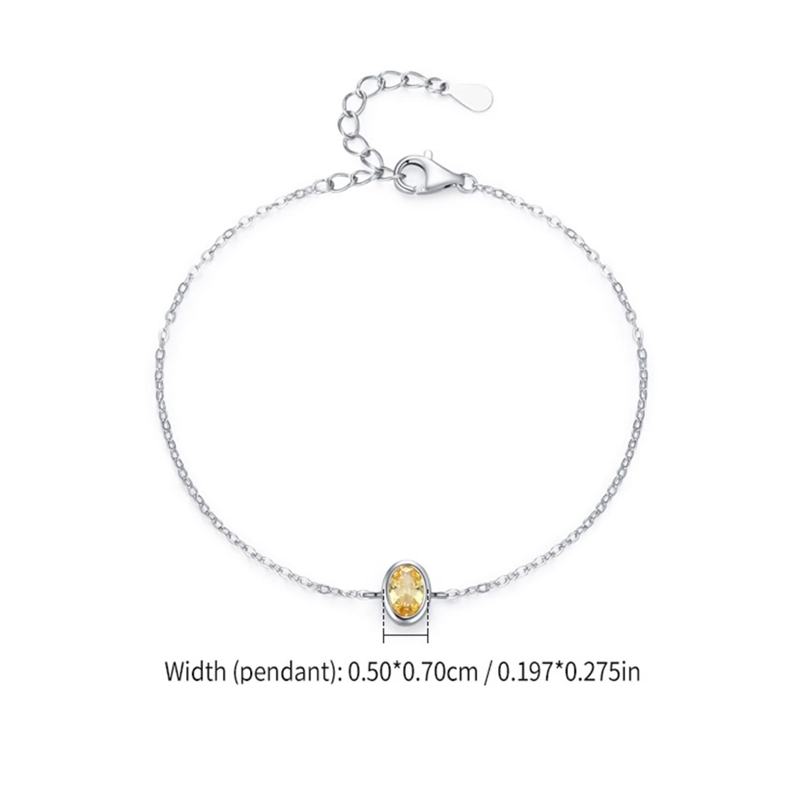 Donna Bracciali Catena Oro Bianco 9 K / 14 K / 18 K 750, Ovale con Citrino da 1 ct, Regolabile 16 CM + 5 CM, Bracciale da Donna Giallo Argento