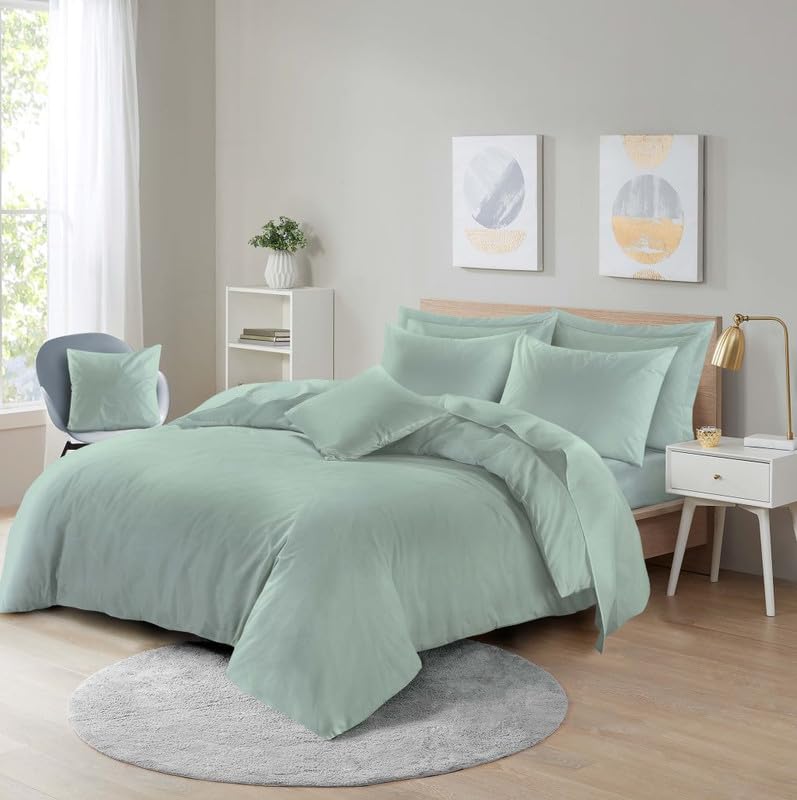 L S U Supersoft Duvet Cover Set Easy Care Bedding Fitted Sheet and Pillowcases in 22 Colours and Single, Double, King, and Super King Sizes (DUVET D duck egg)