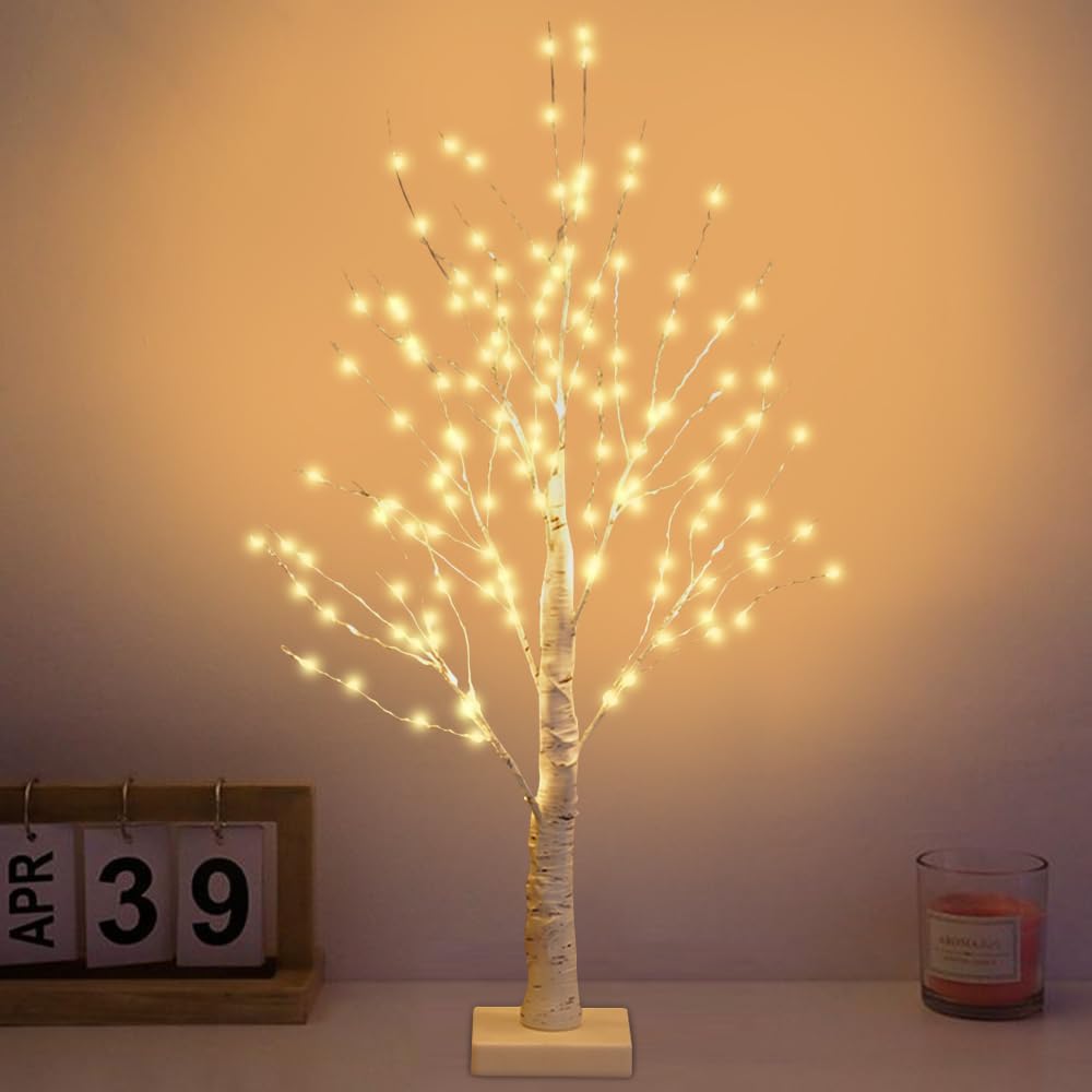 Hojalis LED Tree Lights, Birch Light Tree Indoor with 144 Warm White LEDs Light, LED Tree Indoor, Adjustable Branches USB/Battery Operated Light Tree Indoor, for Living Room, Office, Dining Room,
