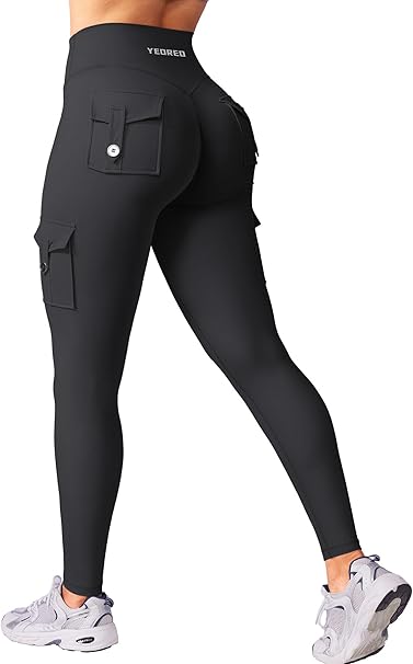 YEOREO CoreFlex Workout Cargo Leggings with Pockets for Women Hidden Scrunch Butt Lifting Leggings Gym Yoga Pants