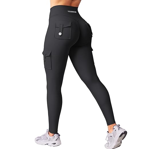 YEOREO CoreFlex Workout Cargo Leggings with Pockets for Women Hidden Scrunch Butt Lifting Leggings Gym Yoga Pants