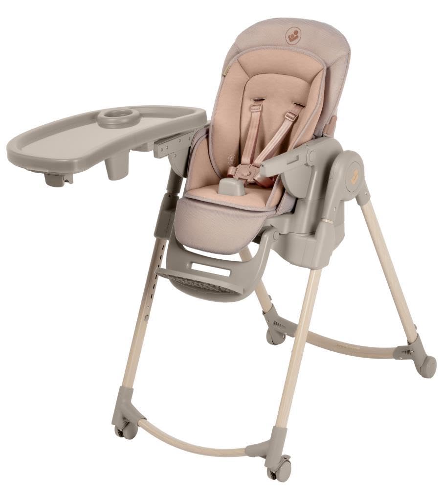 Maxi-Cosi Minla Plus, chaise haute évolutive de 0 à 14 ans (0–60 kg), avec plateau pivotant à une main, 4 roues, 9 hauteurs, 5 inclinaisons, pliable compact, Elegance Terra.