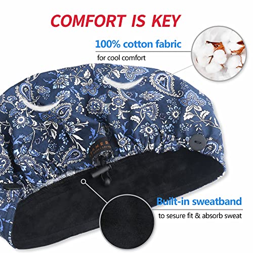Image of ABAMERICA Bouffant Caps with Button and Sweatband, Adjustable Scrub Caps for Women Men, One Size Multi Color
