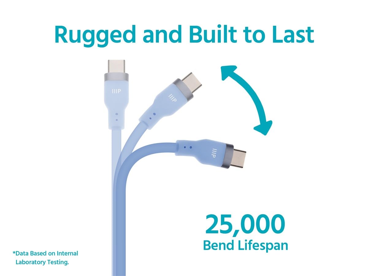Monoprice USB 2.0 USB-C to USB-C Silicone Cable 6ft Blue image 5