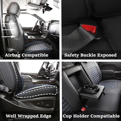 Image of JOJOBAY Chevy Silverado Seat Covers,GMC Sierra Seat Covers,Custom Fit 2007-2026 1500 2500HD 3500HD Crew Double Extended Regular Cab,LT LZT RST(Full Set,Black Blue)