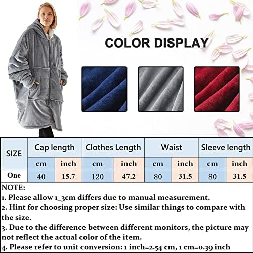 Vancavoo Hoodie Blanket Oversized Sherpa Sweatshirt Women Hoodies and Men with Zipper Deep Pocket Flannel Blanket Long Sleeves Giant Warm Clothes Ladies Pullover Big Jacket with Hat