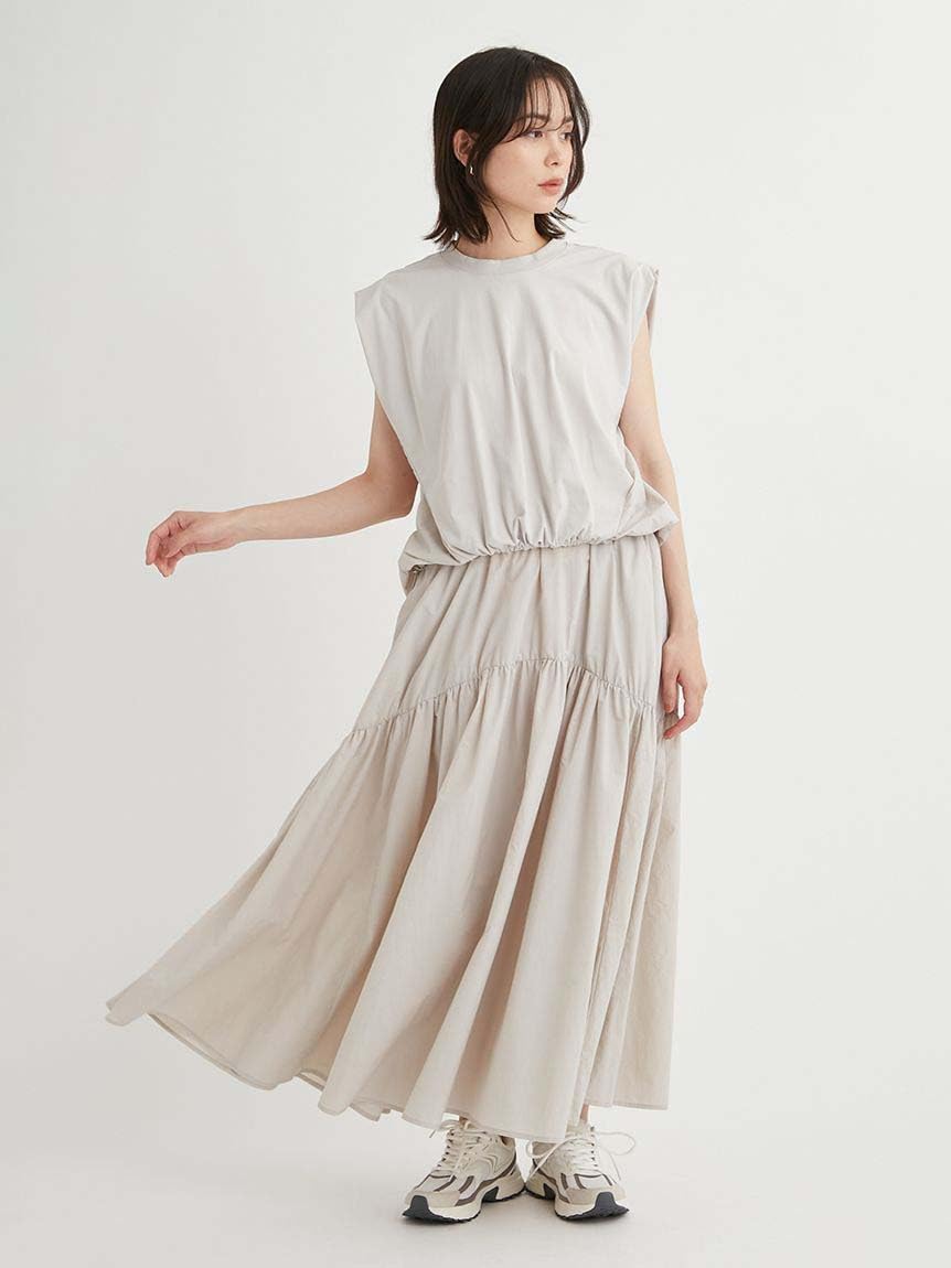 emmi atelier エミ カットコンビフレアーワンピース ベージュ emmi（エミ）の「【emmi atelier】2ピースカットワンピース