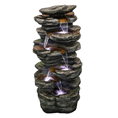 Sunjet 6-Tiers Rocks Outdoor Water Fountain - 40” High Cascading Waterfall With Led Lights, Soothing Tranquility For Home Garden, Yard Decor #TOP2