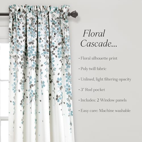 Lush Decor, Blue and Gray Weeping Flowers Room Darkening Window Panel Curtain Set (Pair), 95” x 52, 95" x 52" by Lush Decor - Image 6