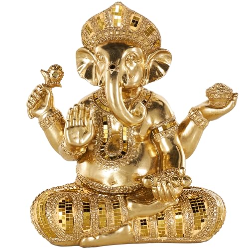 Escultura decorativa Ganesh de resina dorada 11 x 6 x 11 in miniatura 1