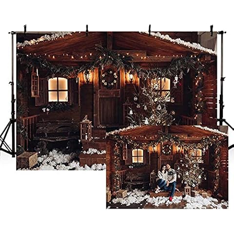 MEHOFOND 7x5ft Christmas Photography Backdrop Winter Retro Wooden House Light Photography Background Xmas Tree Party Banner Portrait Decoration Photoshoot Studio Booth Props Photocall Cover