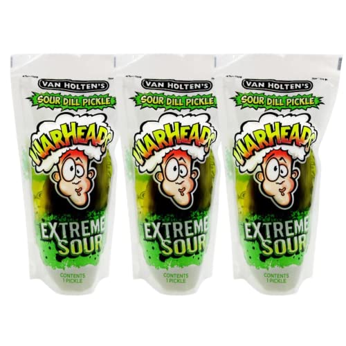 Van Holten\'s Warheads Extreme Sour Jumbo Pickle, 3 Pack with June Street Market Sticker (style may vary)