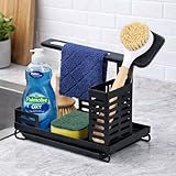Tbintul Spülbecken Organizer, Küchen Organizer mit Abflusspfanne für Küchenzubehör Schwamm/Bürste/Spülseife Schwarz