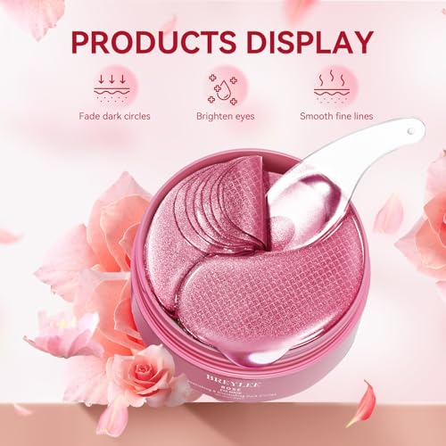 BREYLEE Pink Rose Eye Mask- 60 Pcs - Puffy Eyes and Dark Circles Treatments - Look Younger and Reduc