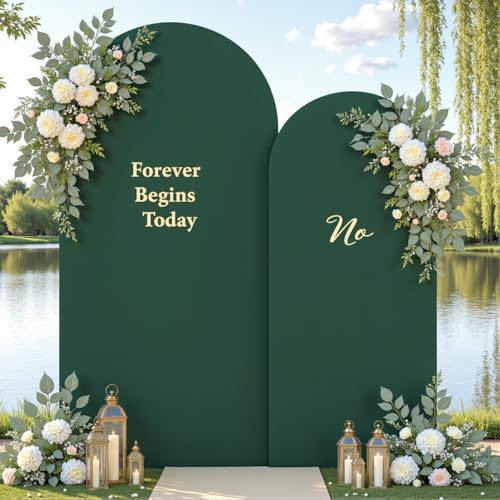 Image of Hunter Green Arch Backdrop Cover Set of 2 Spandex 7.2 and 6ft Arch Covers Stretchy Backdrop Birthday Party Arch Stand Covers for Baby Shower Wedding Bridal Shower Banquet Photo Background Decorations