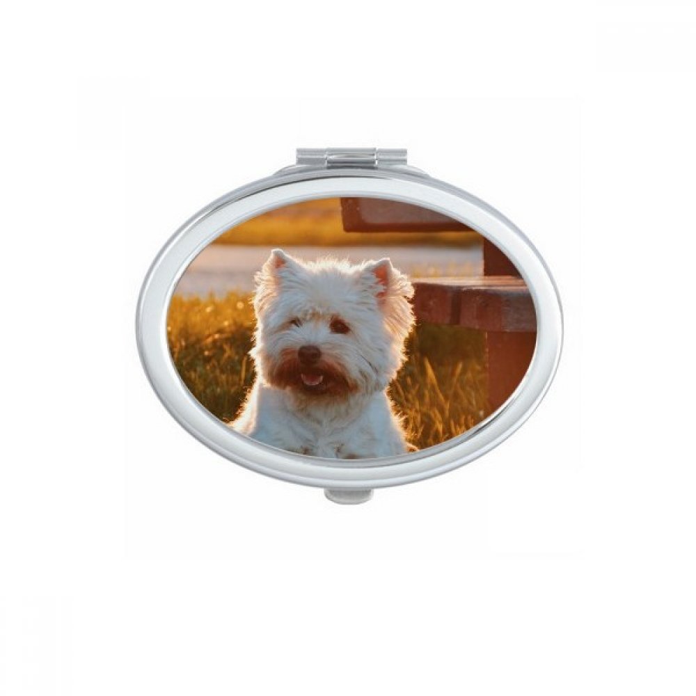 Miroir de poche ovale avec image de chien gris pour retouches maquillage