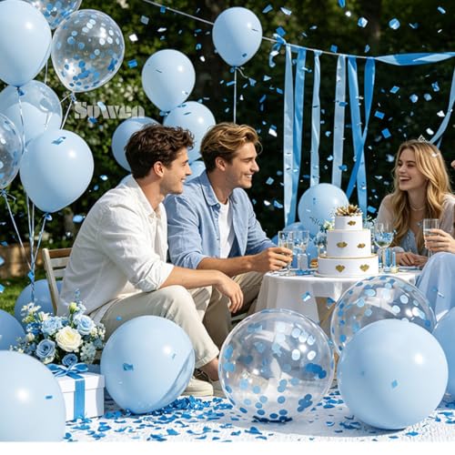 Image of SUWEN 47PCS Light Pastel Blue and Confetti Latex Balloons Set