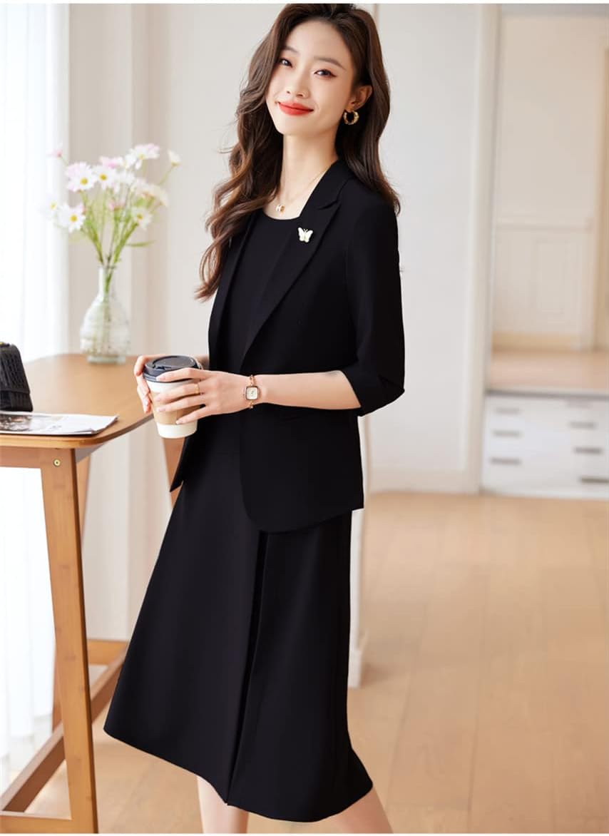 LIUZHONGQIN ワンピーススーツ 2点セット レディース スーツ フォーマルスーツ 韓国風 ファション 着痩せ OL 無地