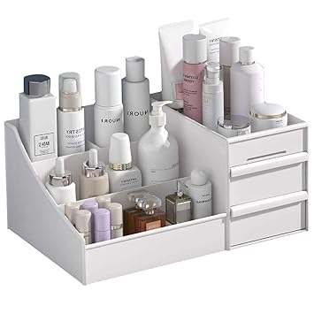 KESI Large Capacity Cosmetic Storage Box Makeup Drawer Organizer Nail Polish Makeup Container Desktop Sundries Storage Box (White,Plastic)
