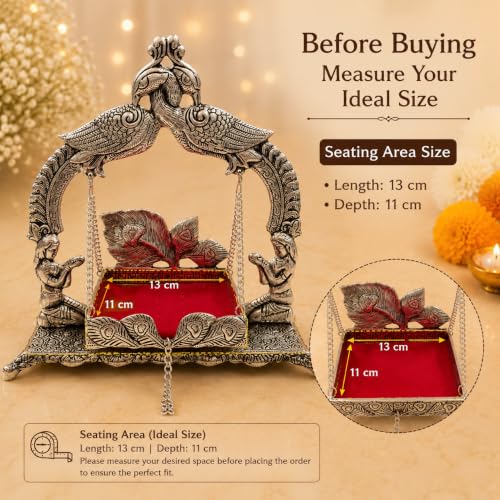 Image of CHHARIYA CRAFTS Metal Laddu Gopal Krishna Swing Jhula for Janmashtami Pooja, Decorative Bal Gopal Mandir Swing for Home Temple, Festival Decoration, Pooja Room Decor & Religious Gift