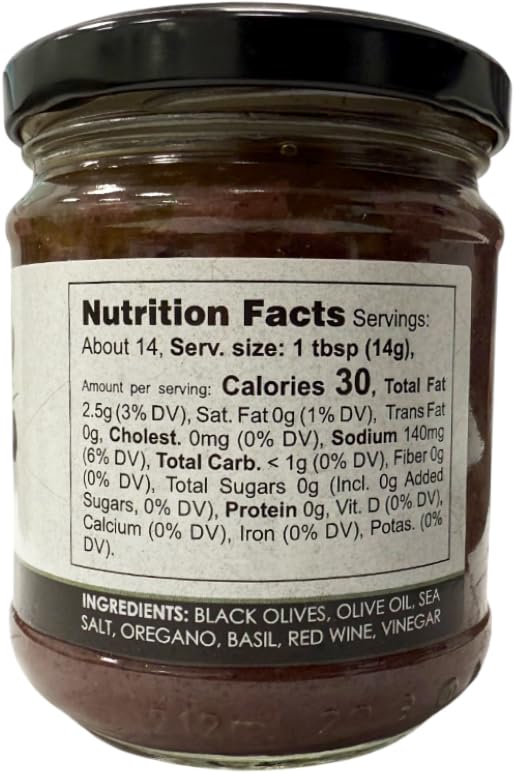 Miniatura 2 de 776 DELUXE FOODS Tarro de vidrio de pasta de aceituna negra Meze de 6.7 onzas | Tapenade griega para untar | Vegano totalmente natural sin