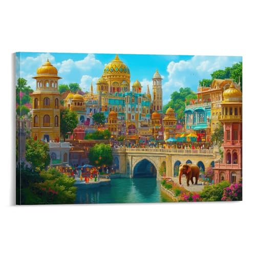 RIAVBAODG Indian Cultural Hub Poster Artwork Indian Palace Giclee Canvas Prints Modern Canvas Wall Art Picture Wall Hanging for Office Gym Living Room Decor 20x30inch(50x75cm)
