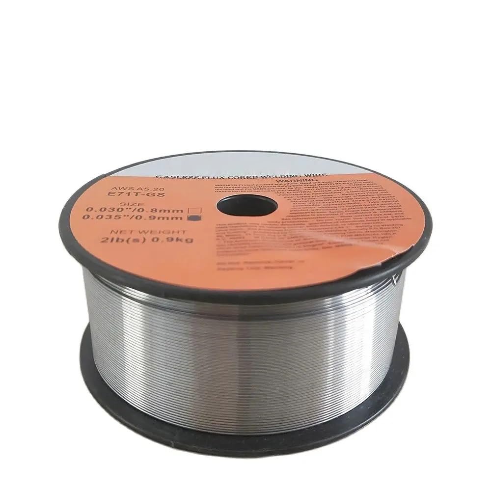 Filo for saldatura senza gas animato E71T-GS da 1 kg (2 libbre), materiale for saldatura in acciaio al carbonio senza gas, 0,8 mm/0,9 mm, filo for saldatura autoprotetto(0.9mm)