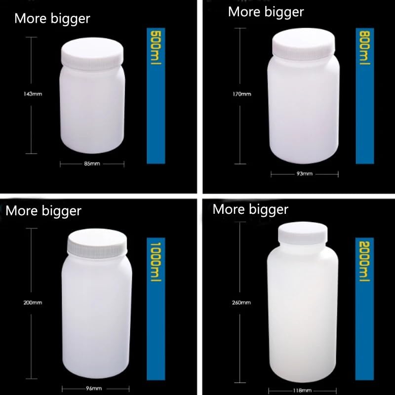 Frasco de muestra de plástico de boca ancha de 50 ml a 2000 ml, frasco de reactivo de HDPE for laboratorio (negro, 500 ml, 10 unidades)(Big 250mL 20pcs)