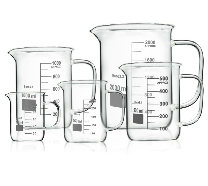 Becher in Vetro borosilicato a Forma Bassa da 2000 ml con Graduazione e beccuccio - for Applicazioni di Chimica di Laboratorio e misurazione