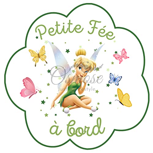 Print Corner - Bébé Fée Clochette - Sticker Rectangulaire Vert Caricature - Adapté Métal, Verre - Vinyle Haute Qualité - Usage Unique - Outdoor