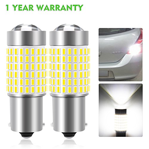 AMBOTHER 1156 / BA15S Feux de recul Ampoules de Voiture 144SMD Feux Anti-Brouillard Feu Anti-Brouillard Feux de recul Feu de freinage 1200 Lumens 6000K Xenon Blanc (2 pièces) [Classe énergétique A +]