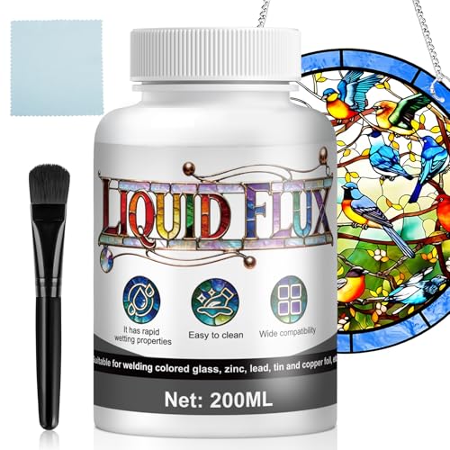 OverZyn 6.67 Oz Stained Glass Flux, Flux for Stained Glass Soldering, Liquid Solder Flux, Gel Flux for Stained Glass It Has Good Fluidity and is Suitable for Colored Glass Welding, Glass Repair, Etc