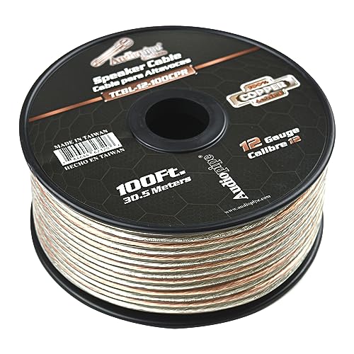 Audiopipe TCBL 100 Percent Copper Series Speaker Wire Roll - Clear PVC Jacket (12 AWG, 100 Feet)