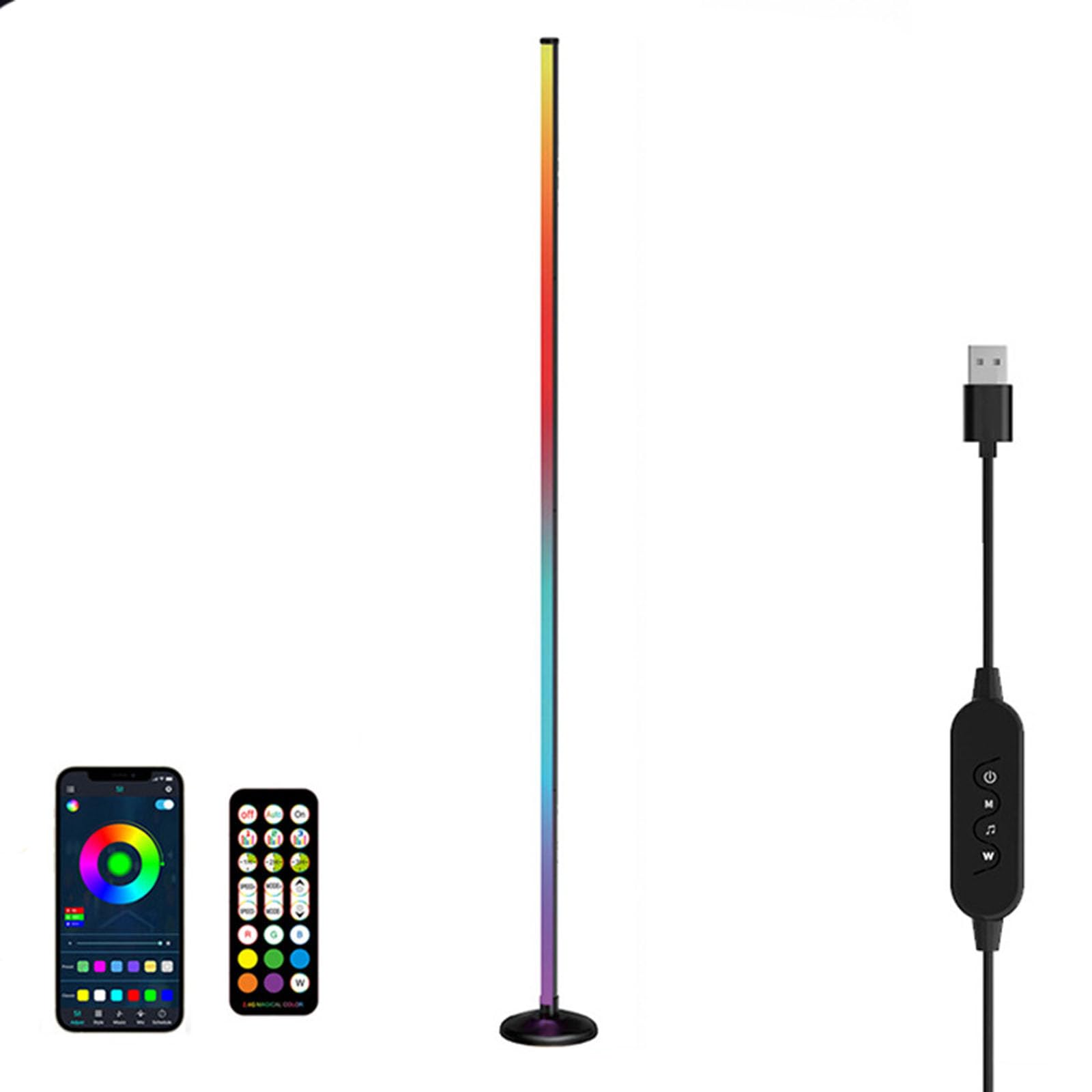 LED Smart RGB Floor Lamp, Music Sync Standing Lamp, Dimmable Corner Table Lamp with App Remote Control, Color Changing Ambience Light for Living Room Bedroom (165cm)