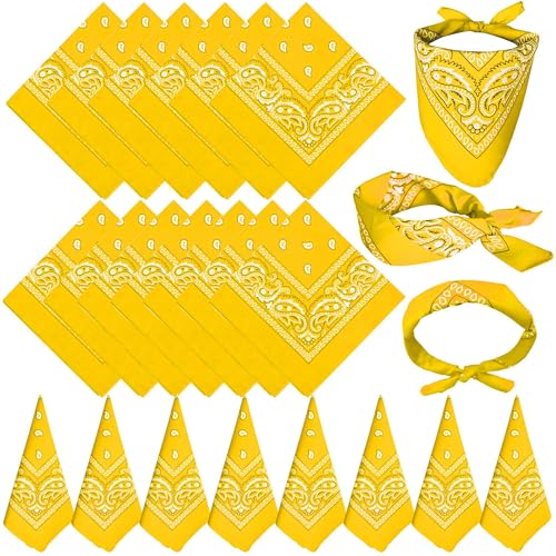 TFengfly 24 Pack Golden Yellow Paisley Bandanas Bulk Unisex Cowboy Bandanas Head Scarf Necktie Face Cover (Golden Yellow)