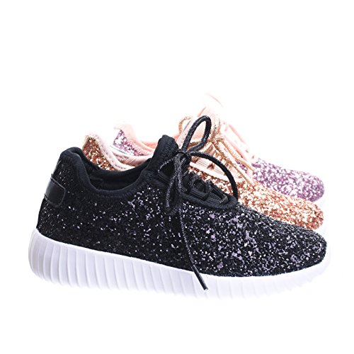 Link Lace up Rock Glitter Fashion Sneaker for Children/Girl/Kids Black 13