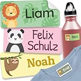 melu kids® Namensaufkleber für Kinder - Kleidung & Gegenstände (60 Stück) Kita/Schule - Namensschilder für Kleidung waschmaschinenfest und personalisiert (Dschungeltiere)