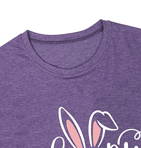 Image of Women Happy Easter T Shirt Bunny Rabbit Graphic T-Shirt Funny Letter Printed Shirts Short Sleeve Tops