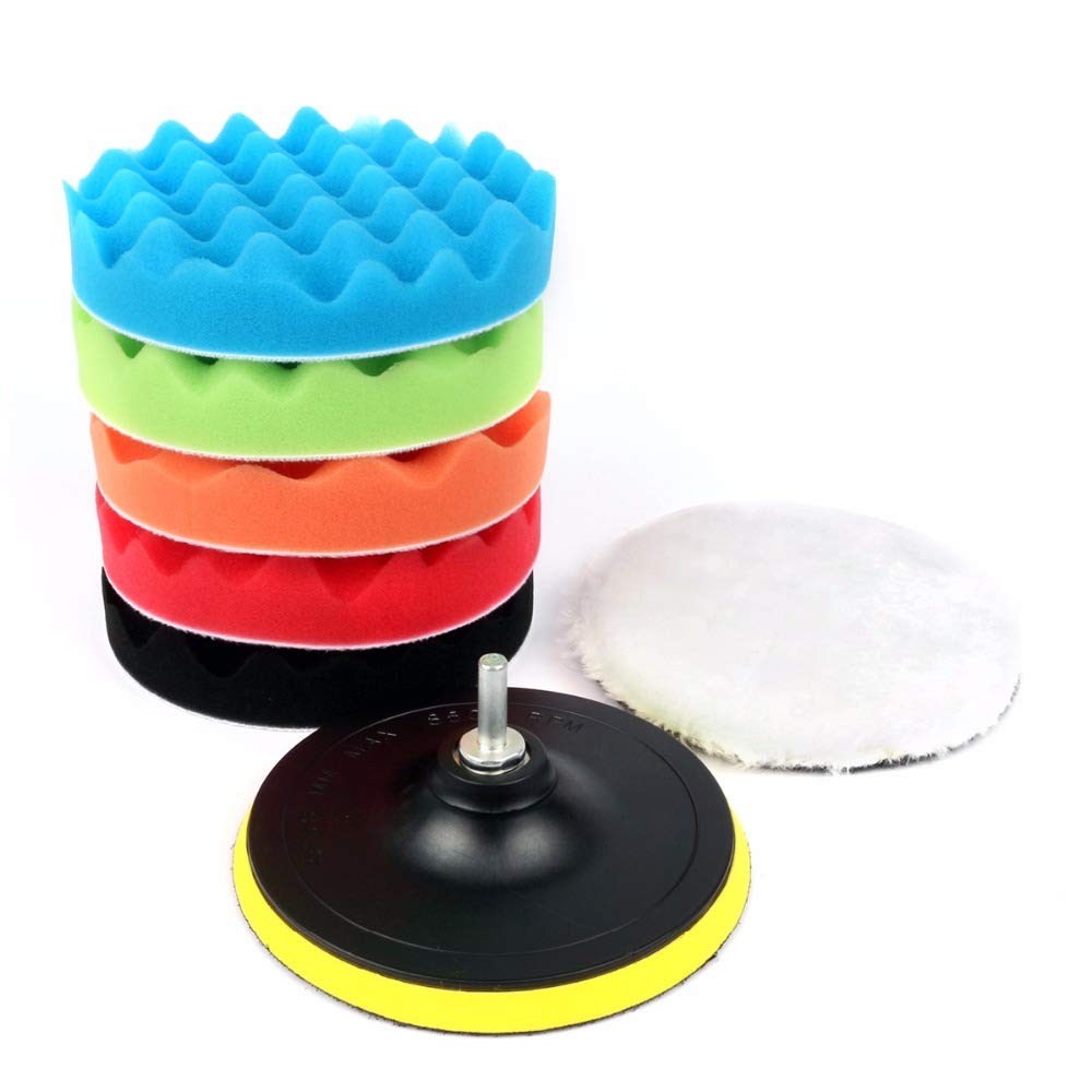 various Kit de Almohadillas de Pulido para Coche 180mm, 5 Piezas Esponjas + 1 Lana + Adaptador de Taladro, Sistema Completo para Pulir, Abrillantar y Acabado Profesional de Pintura
