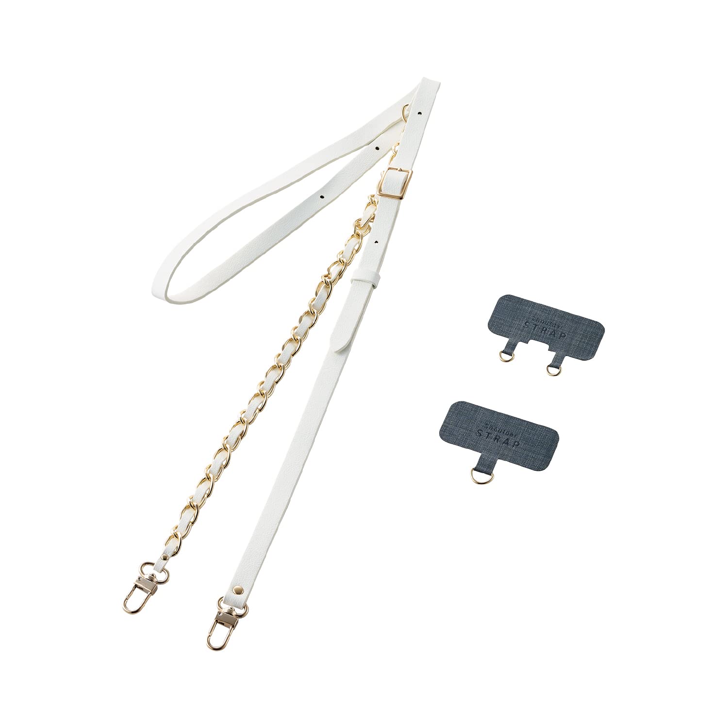 ELECOM Cell Phone Lanyard Chain Type with Strap Connected Sheet, Length Adjustable, Compatible with iPhone and Android, White P-STSDH2CHWH